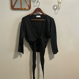 Silky black urban outfitters wrap shirt